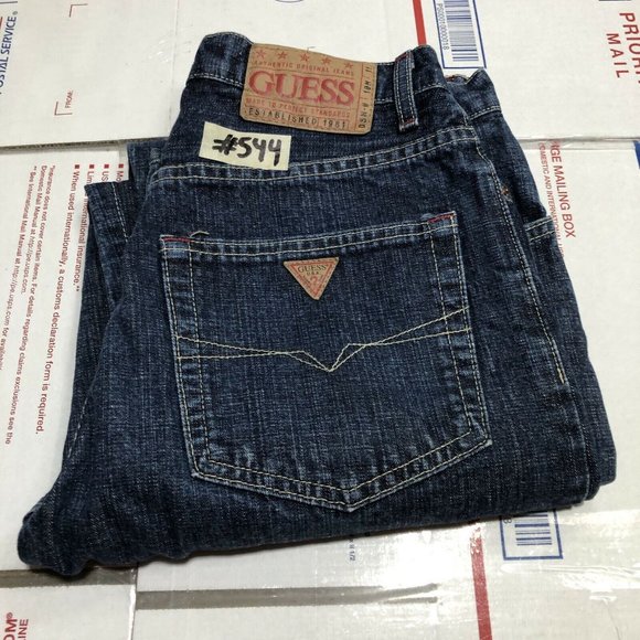 Mens Vintage Guess Size 29X32 Relaxed Straight Dark Wash Jeans Made In USA 90s - Picture 6 of 6